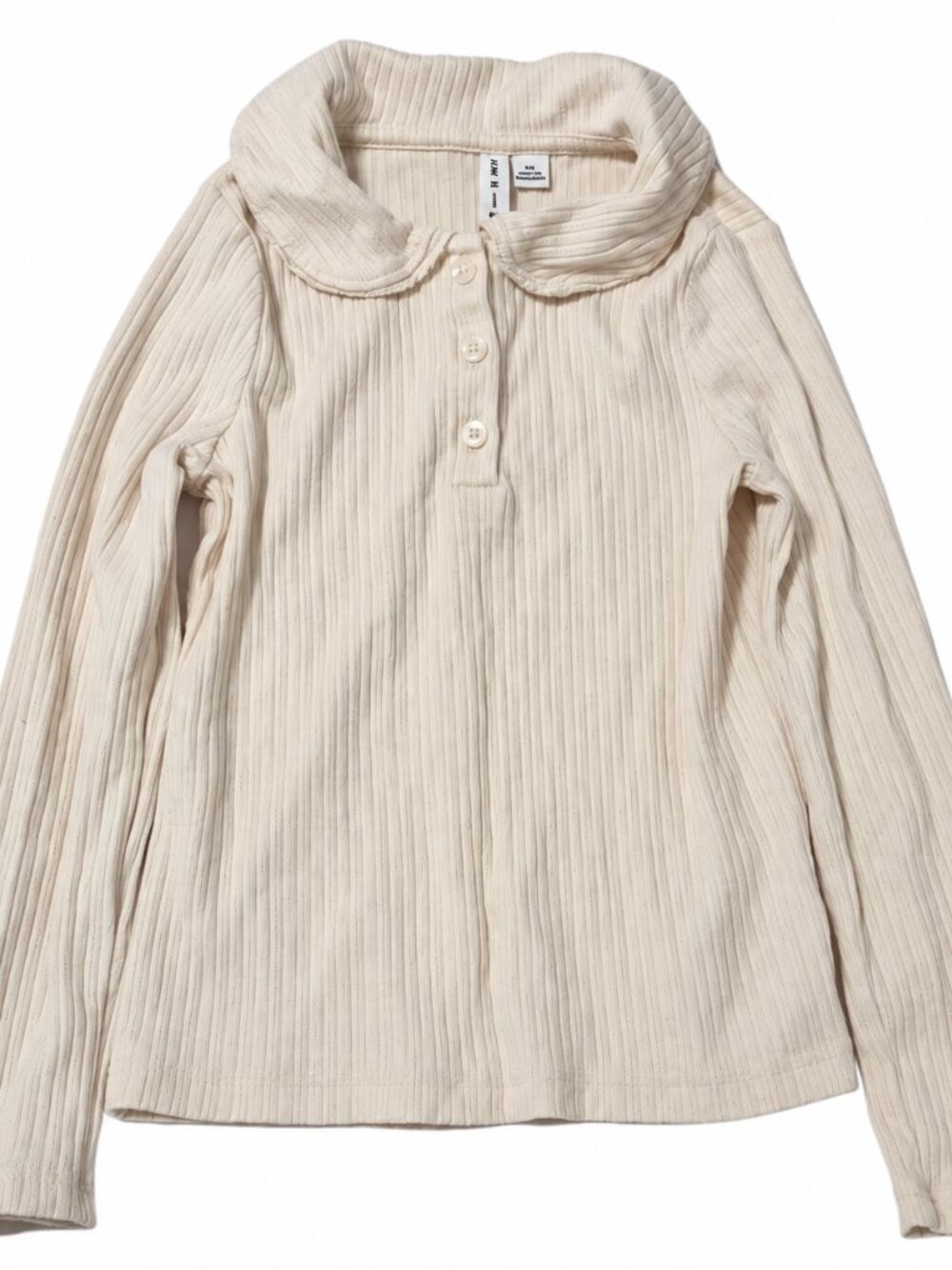 Janie and Jack Girls Cream Ribbed Peter Pan Collar Top Size 5